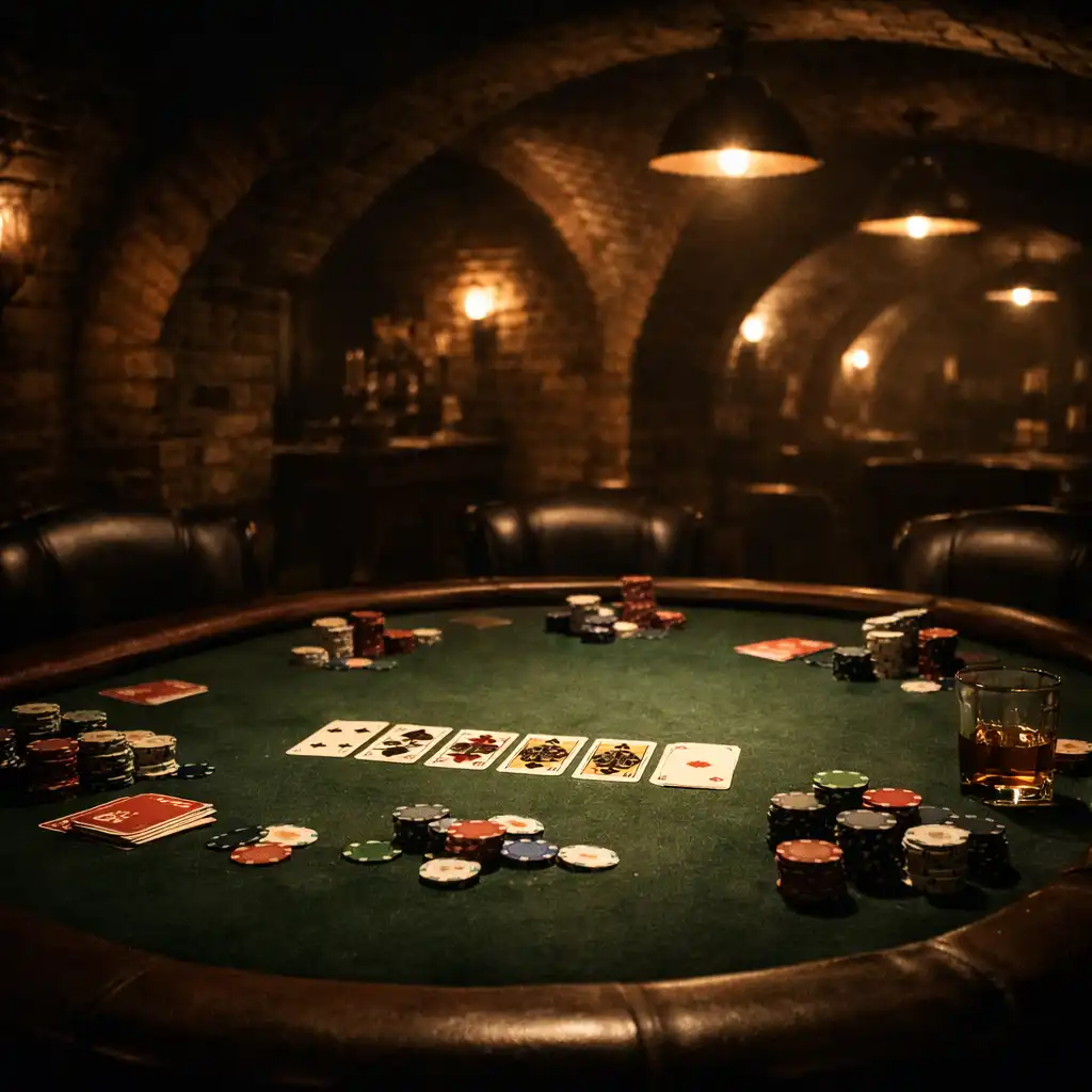 Profesjonalny stół pokerowy w ceglanych podziemiach Dining Cellar